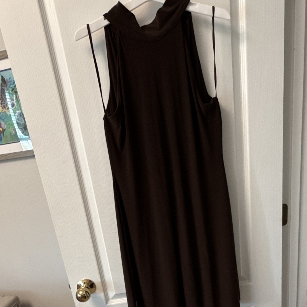 Lauren Ralph Lauren Brown A-Line Maxi Dress Mock Neck Sleeveless 14